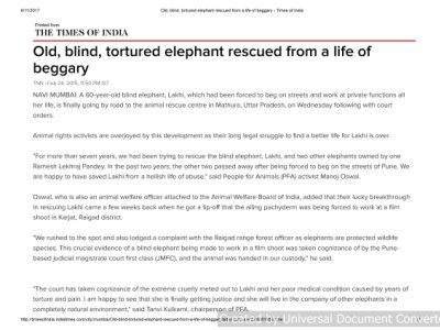 Old blind tortured elephant rescued from a life of beggary Times of India