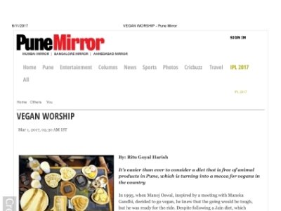 Vegan Worship - Pune Mirror