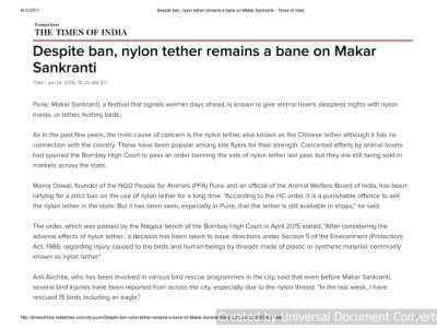 Despite ban, nylon tether remains a bane on Makar Sankranti - Times of India