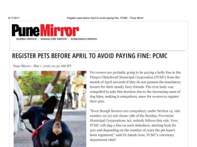 Register pets before April to avoid paying fine : PCMC