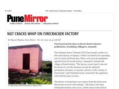 NGT cracks whip on firecracker factory Pune Mirror