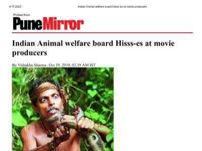 Indian Animal welfare board Hisss-es at movie producers - Pune Mirror